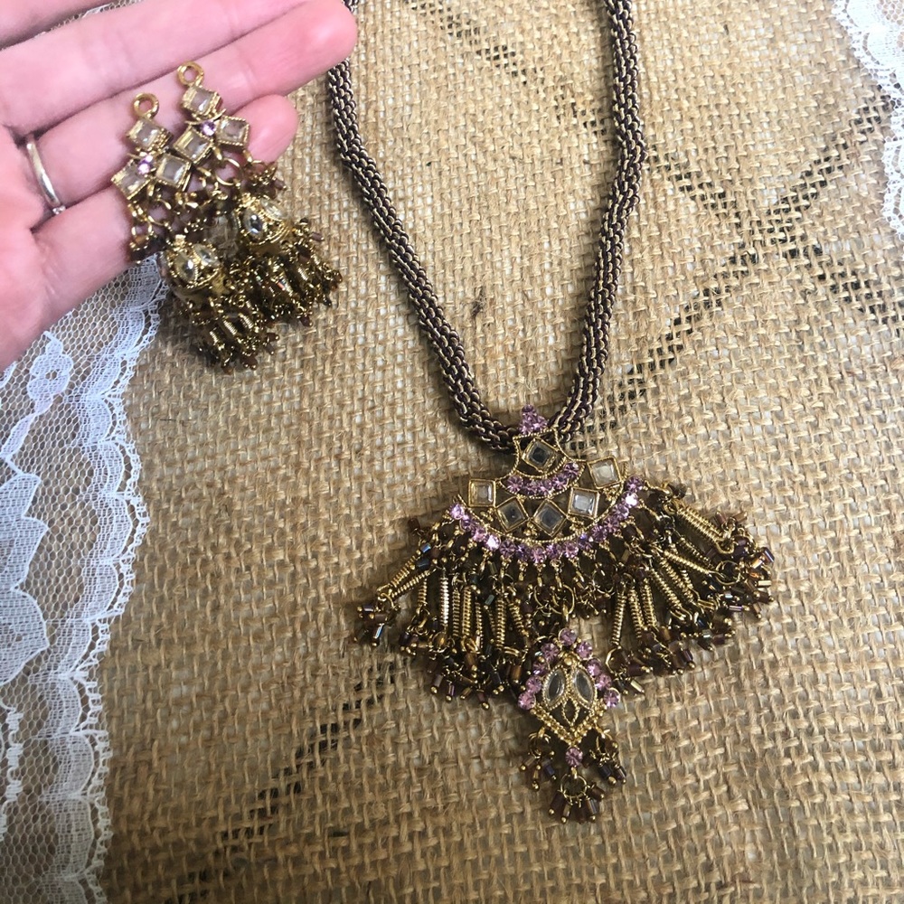 Purple necklace and earring jewelry indian